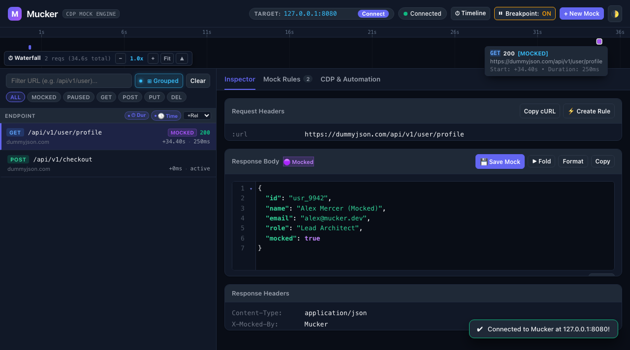 Mucker Desktop Web Dashboard with Live CodeMirror Mock Editor
